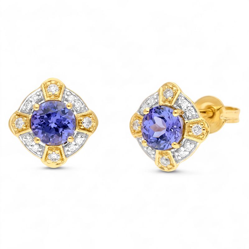9ct Yellow Gold &amp; Tanzinite &amp; Diamond Stud Earring custom