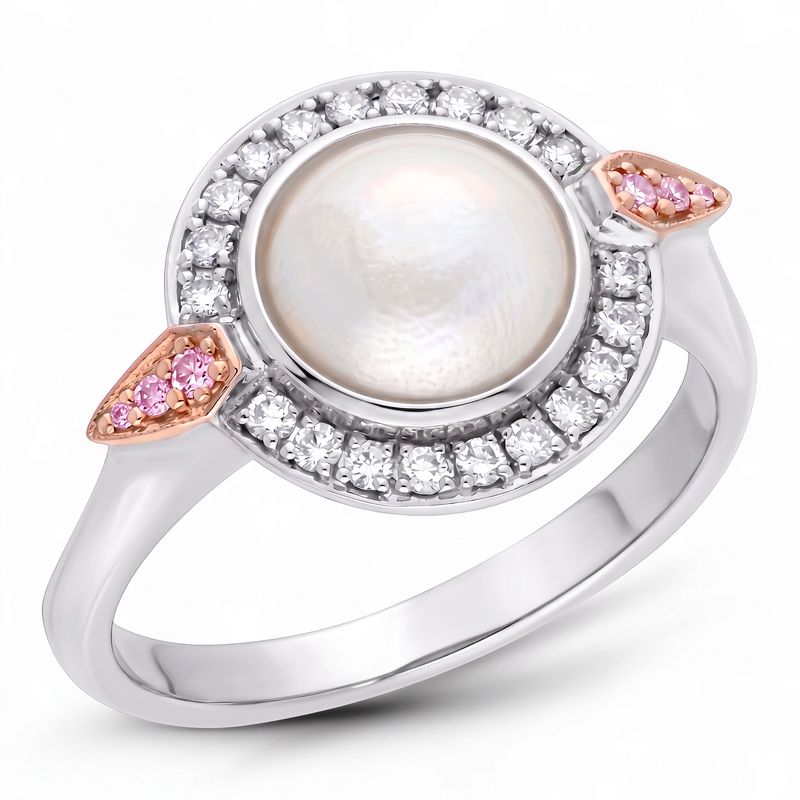9WRW Ring Multi Coloured Gold &amp; Pearl - Mabe &amp; Diamond SI3 JKL &amp; Pink Diamond