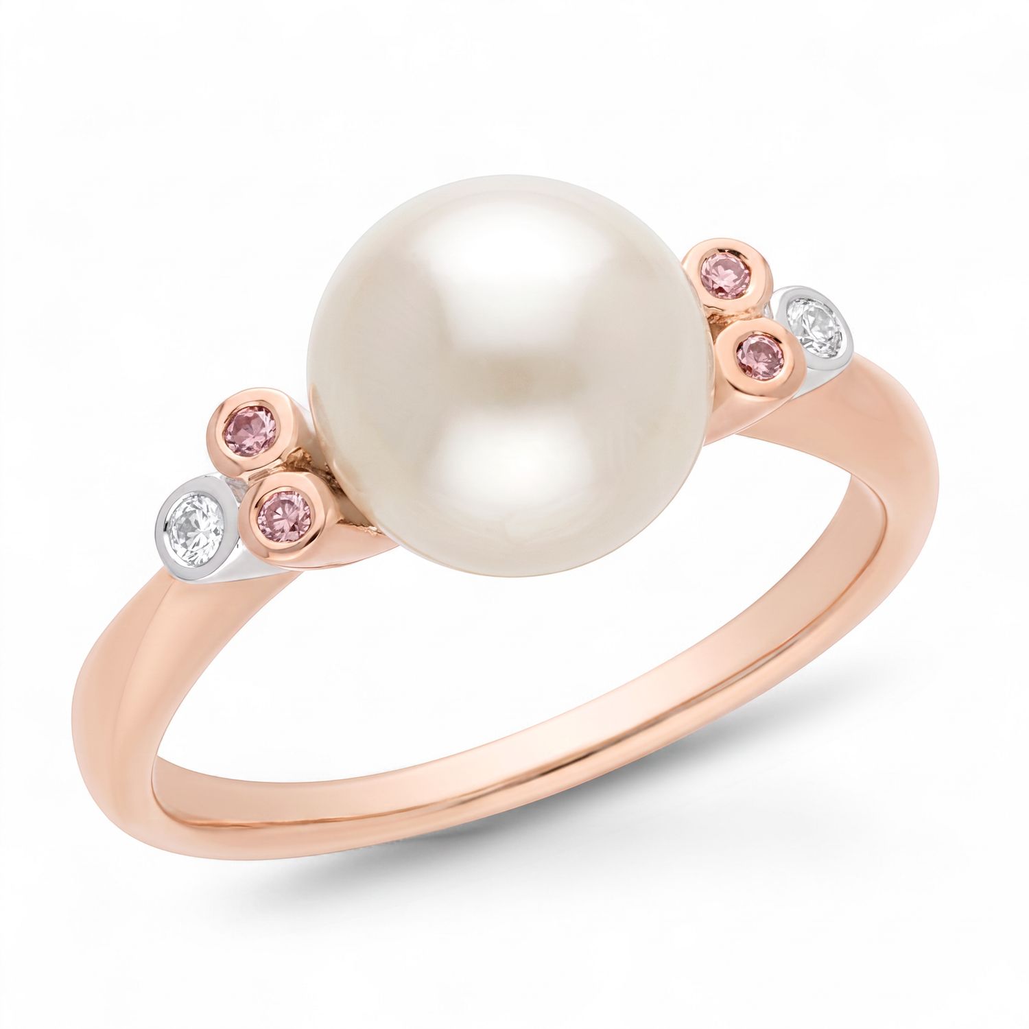 9ct Ring  (R/W) Multi Coloured Gold &amp; Pearl - South Sea &amp; Argyle Diamond &amp; Pink Diamond