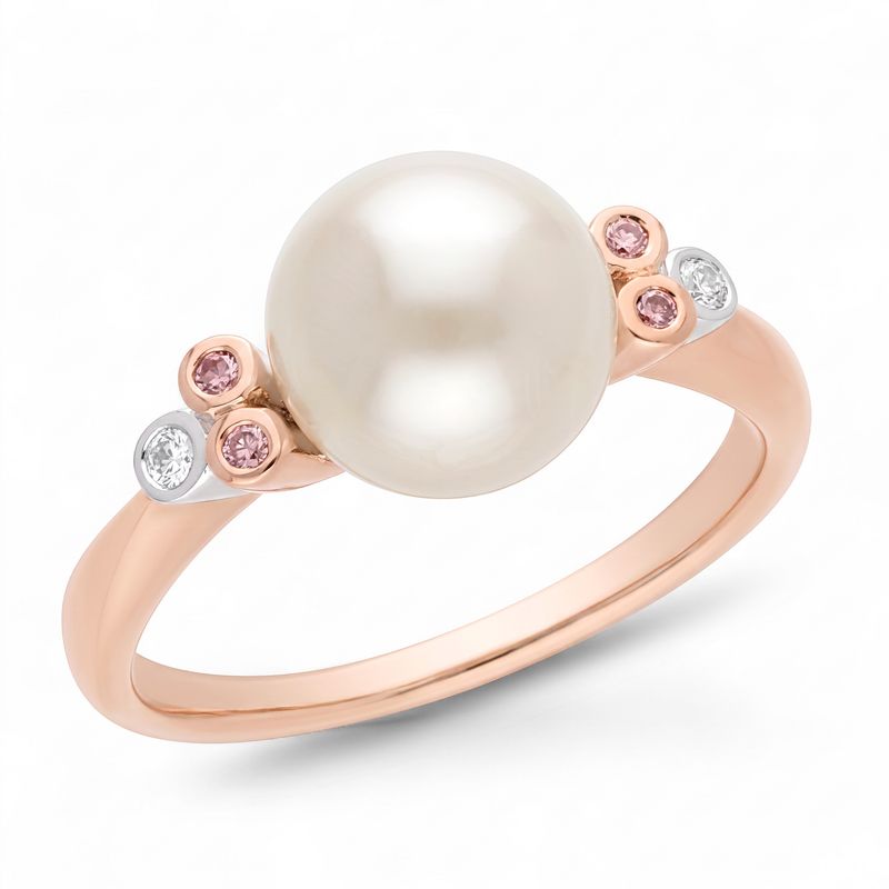9ct Ring  (R/W) Multi Coloured Gold &amp; Pearl - South Sea &amp; Argyle Diamond &amp; Pink Diamond