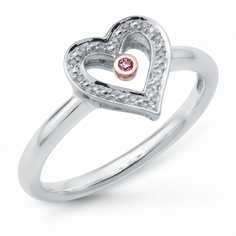 9ct Heart Shaped Multi Coloured Gold With Pink &amp; White Argyle Diamonds