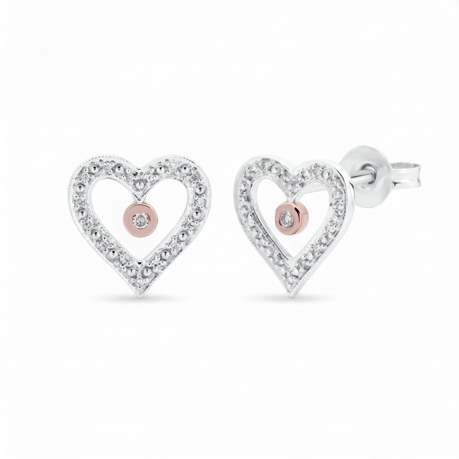 9ct Heart Shaped Multi Coloured Gold Earring  With Pink &amp; White  Argyle Diamonds