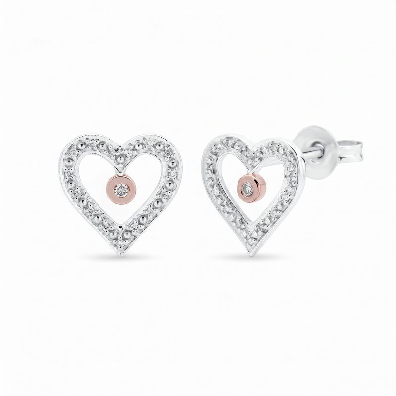 9ct Heart Shaped Multi Coloured Gold Earring  With Pink &amp; White  Argyle Diamonds