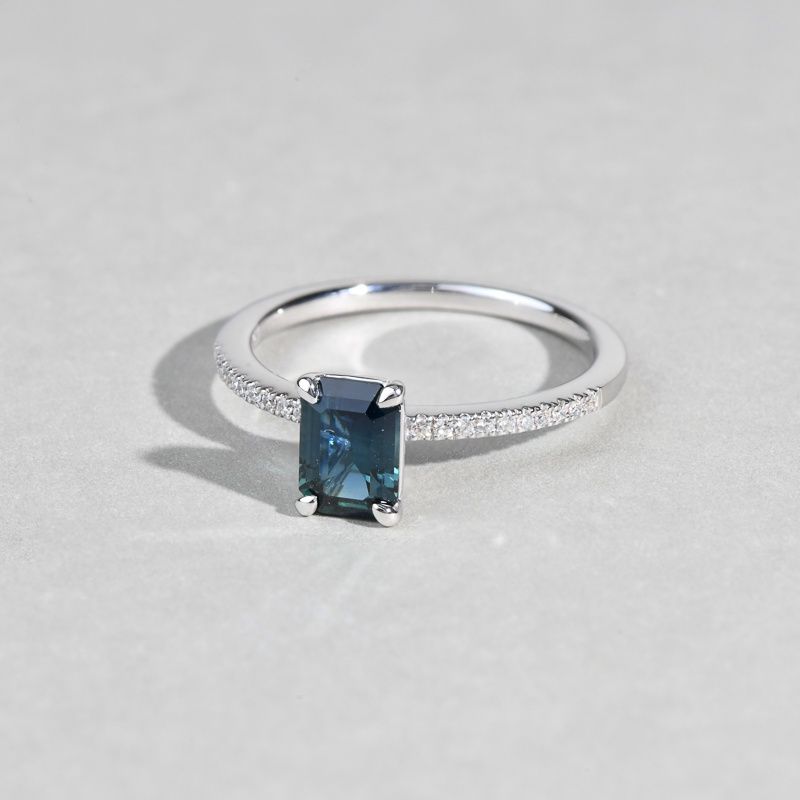 Rayna Blue Sapphire Emerald 18ct White Gold Ring