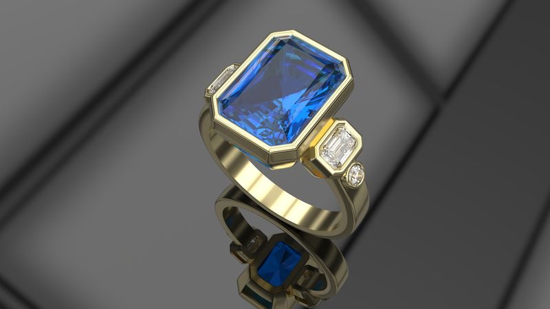 Blue Diamond Bezel set 9ct ring