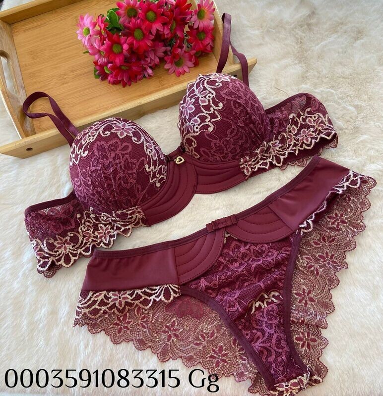 bordeaux-roter Blumen spitzen BH inkl. Slip