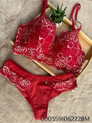 roter mit weissen Blumenspitzen BH inkl. Slip
