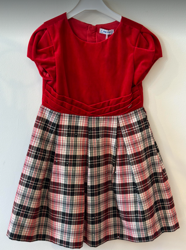 Mayoral Red Plaid Glitter Dress