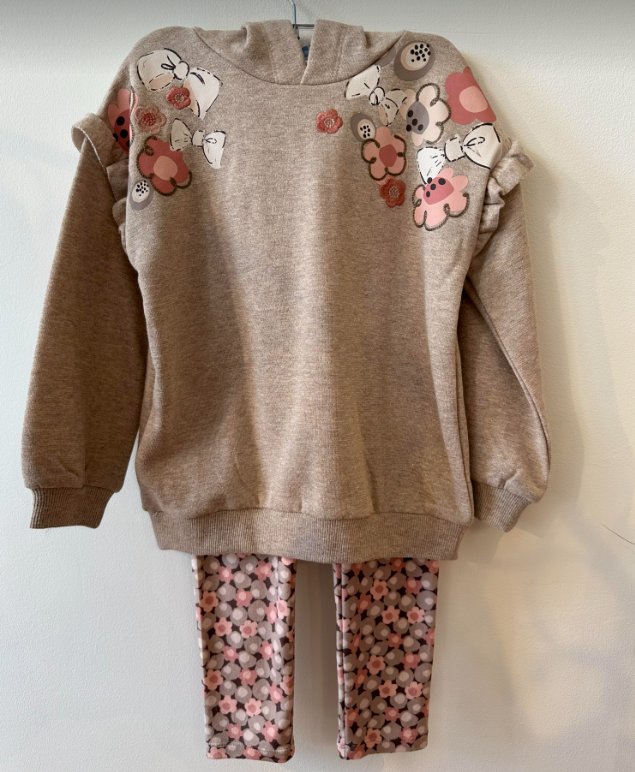 Mayoral 2-Piece Set: Floral Sweatshirt and Velour Plush Polka Dot Leggings