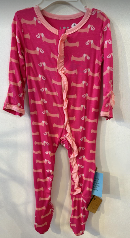 Kickee Pants Pink Dog Ruffle Bum Footie