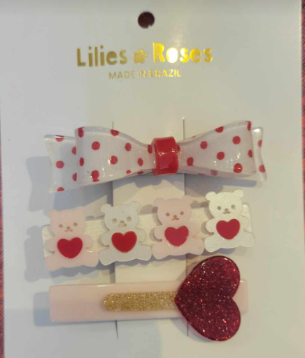 Red & White Hearts, Bows, & Teddy Bears Clips