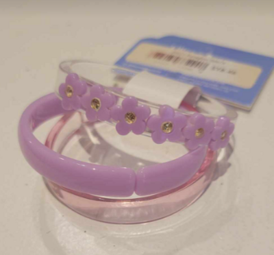 3-Pack Purple Flower Bangle Bracelets