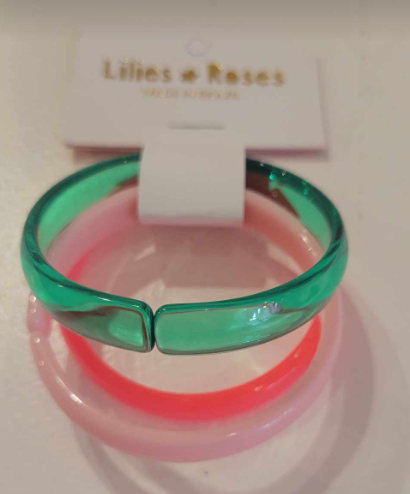 3-Pack Pink & Green Bangle Bracelets