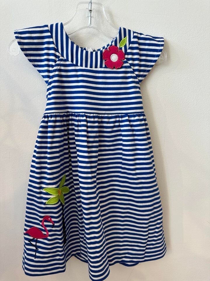 Stripe Knit Dress with Flamingo & Flower