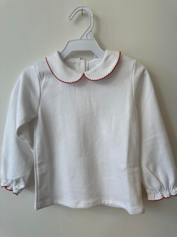 Knit Long Sleeve Blouse with Red Picot