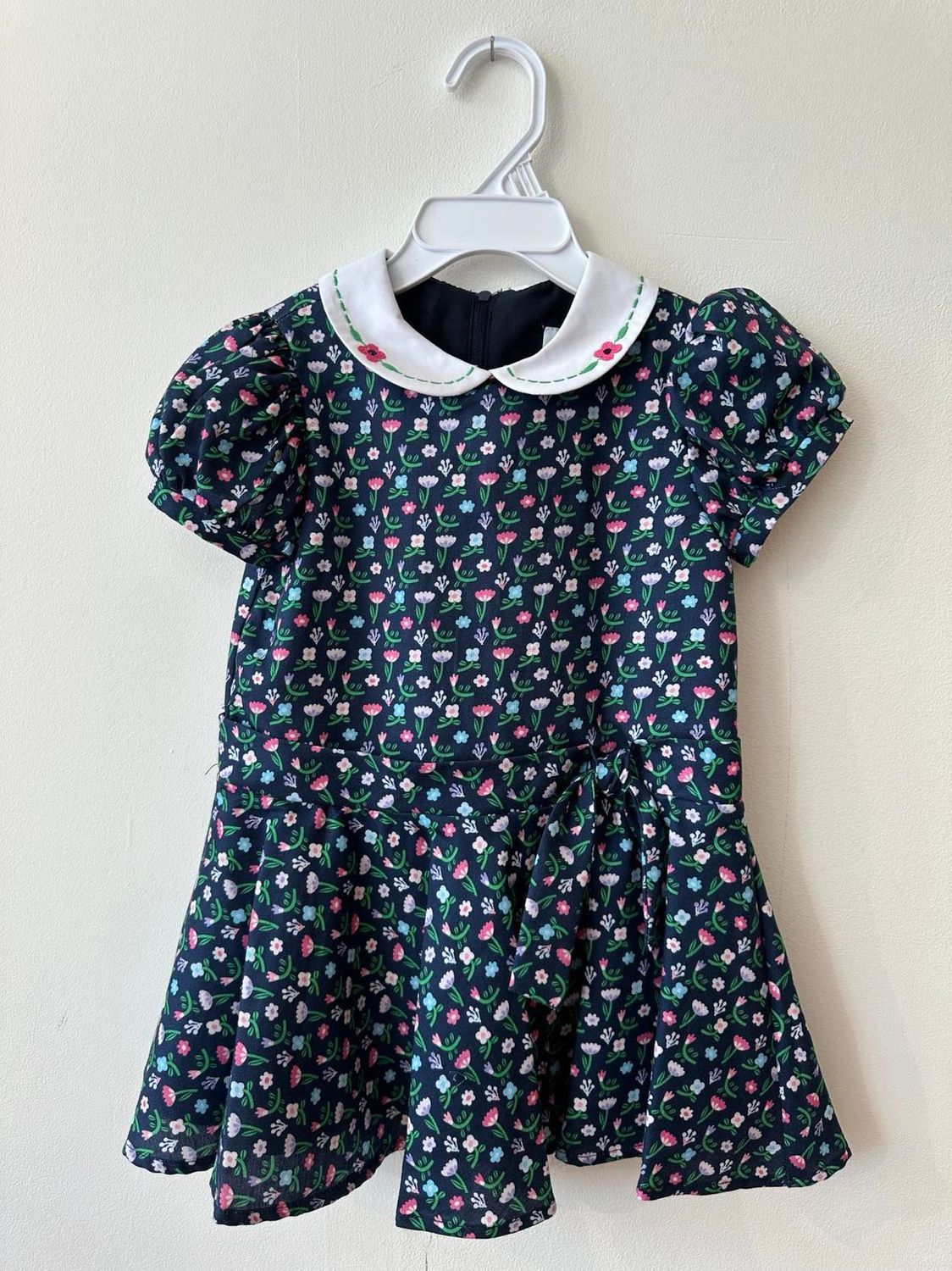 Floral Dress With Embroidered Collar