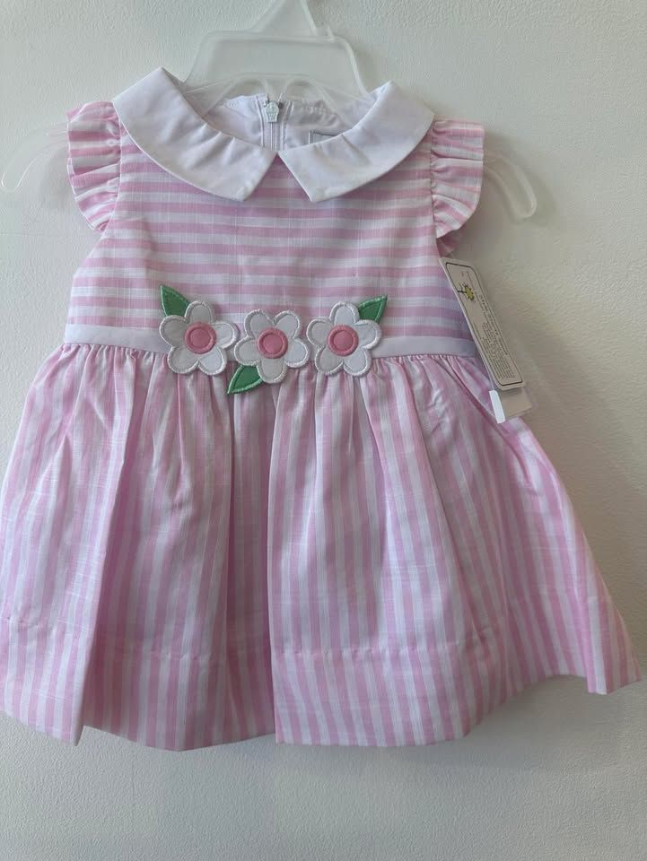 Linen Stripe Dress with Flowers & Bloomers