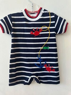 Stripe Knit Shortall with Anchor, Crabs & Fish