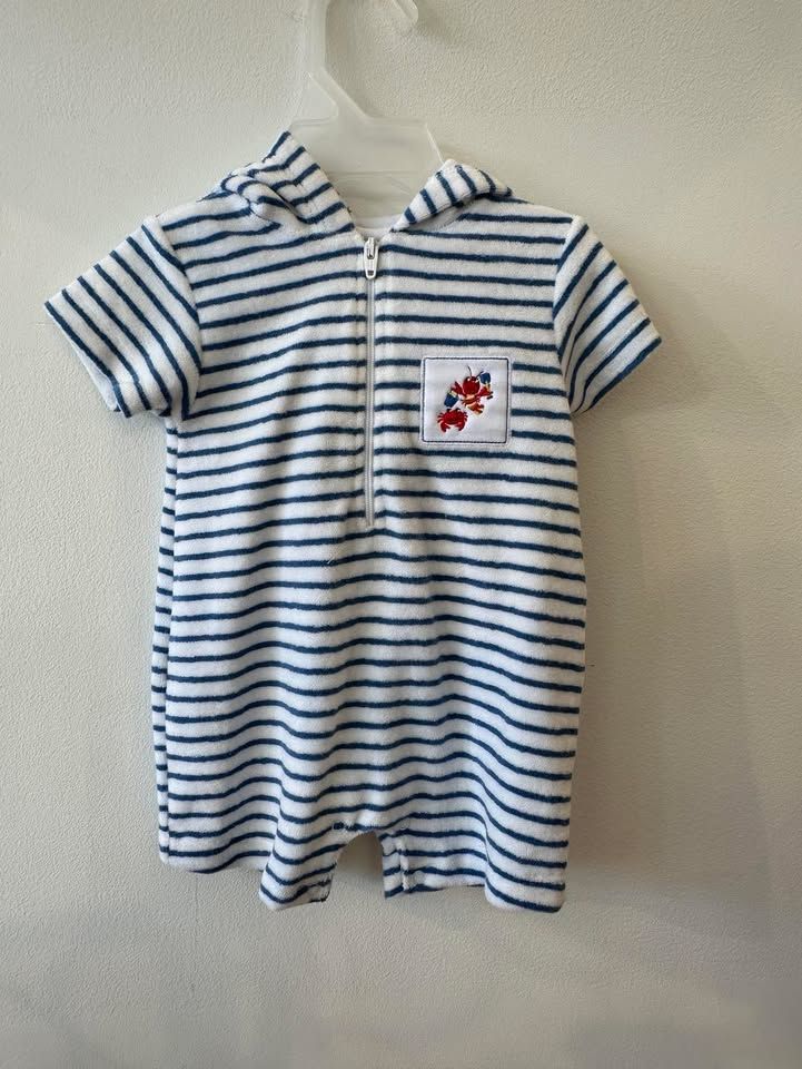 Lobster Romper Blue Stripe