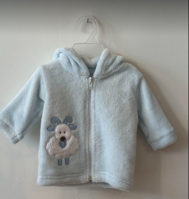 Plush Blue Zip Up Hoodie with Goat