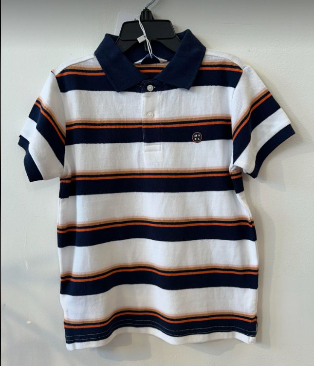 Navy & Orange Striped  Collared Shirt