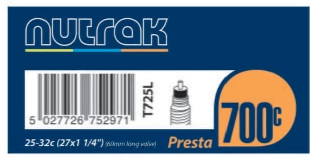 Nutrak 700 x 25 - 32C Presta 60 mm long valve inner tube