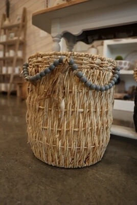 Corn Husk Beaded Tassel Basket-Lg