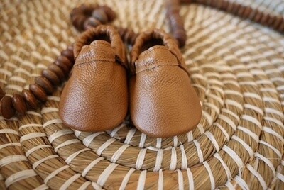 Fringeless Baby Moccasins Leather Baby Shoes Brown