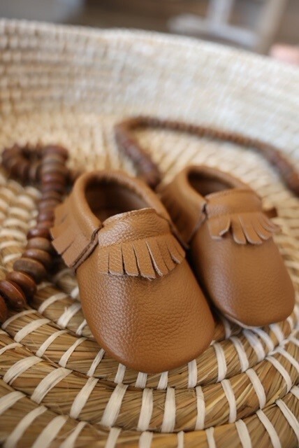 Hard Sole Baby Moccasins Baby Shoes Classic Brown, Size: 6.5