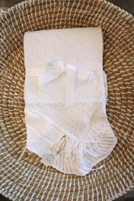 Pointelle Knit Ruffle Blanket White