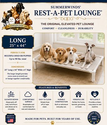 SummerWinds® Rest-A-Pet Complete Lounge -LONG 25"x44" Textylene Fabric