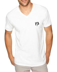 Men&#39;s White V-Neck T-shirt/HB-Small