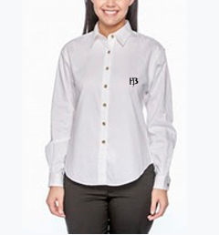 Women&#39;s White Dress Shirt/HB-Black