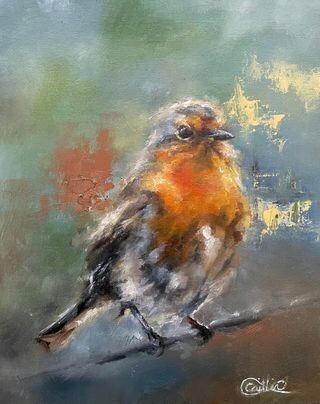 Rodrigo The Robin Original Oil Painting On Canvas Board