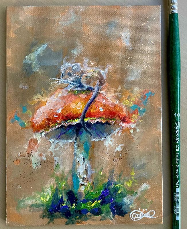 Mouse And Mushroom Original Oil Painting