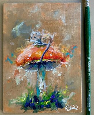 Mouse And Mushroom Original Oil Painting
