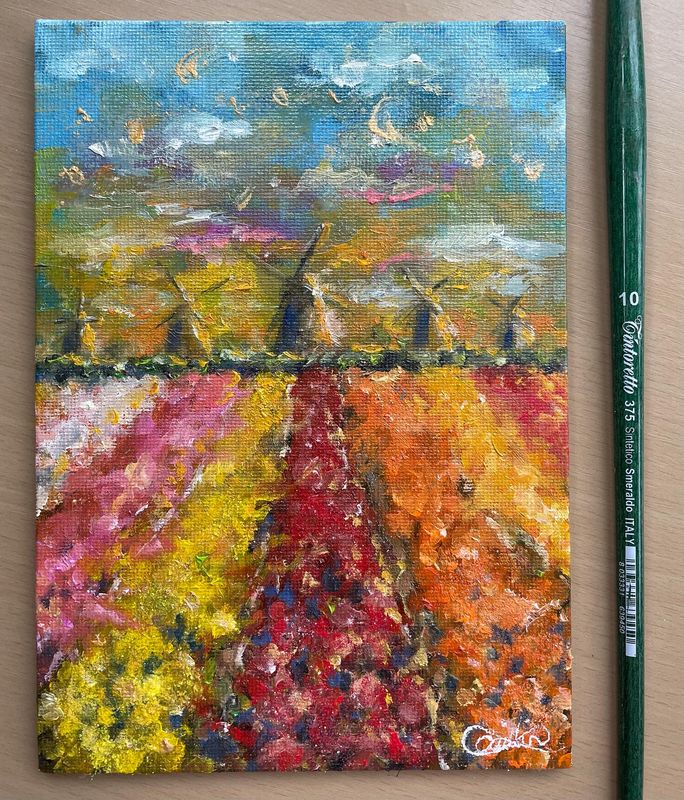 Tulip Field Original Oil Painting