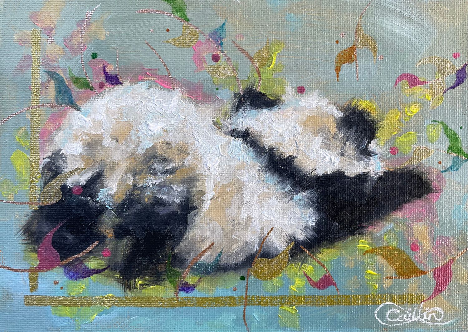 Cheeky baby panda Original Oil Painting