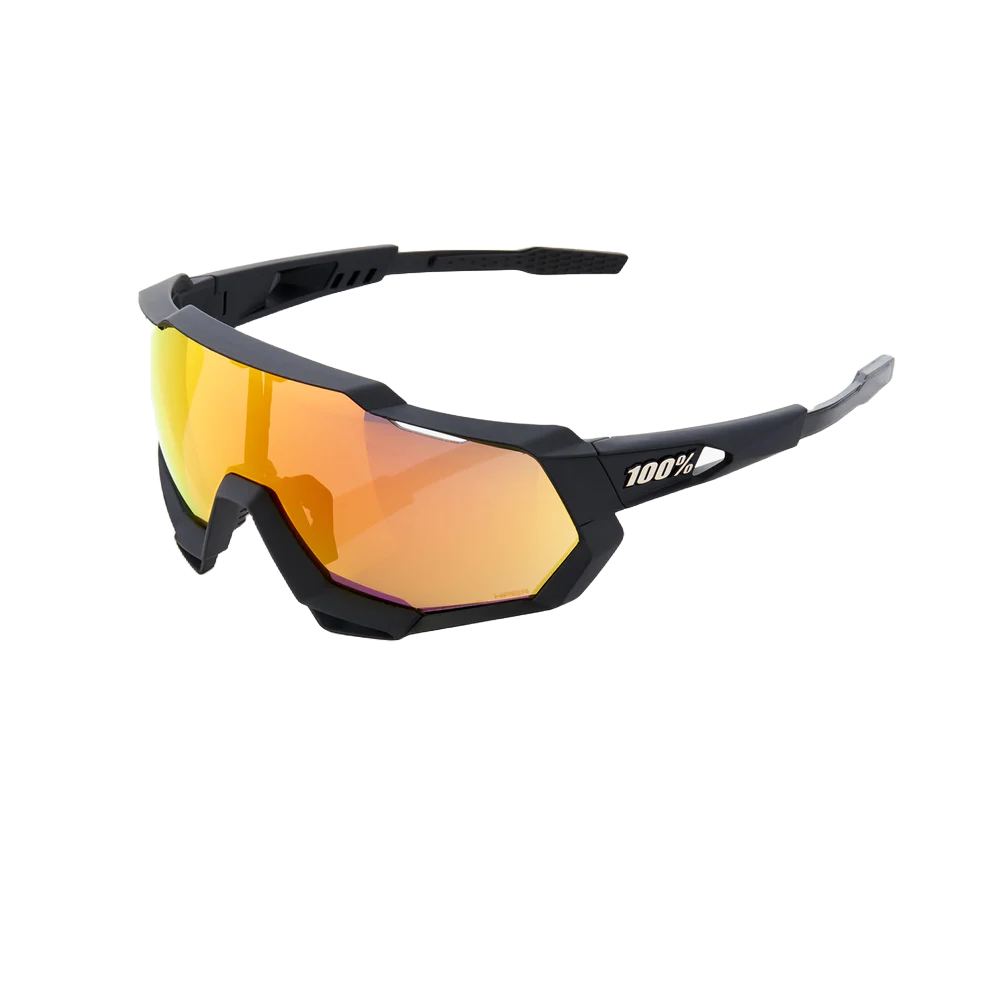 100% Speedtrap Sunglasses, Color: Soft Tact Black / Hiper Red Mirror