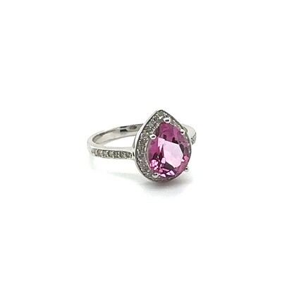 9ct white gold Diamond and pink sapphire ring