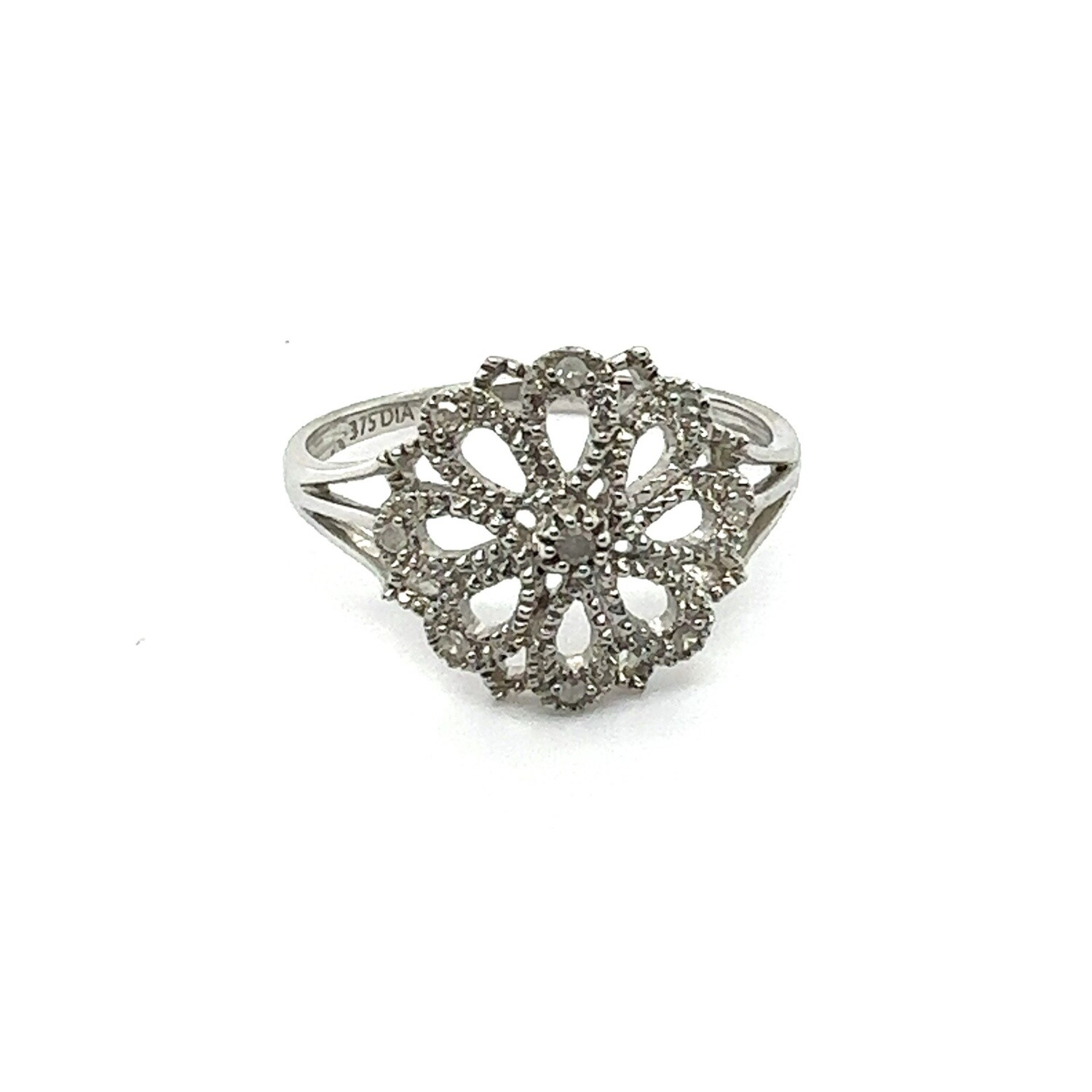 9ct White Gold cluster diamond flower style ring