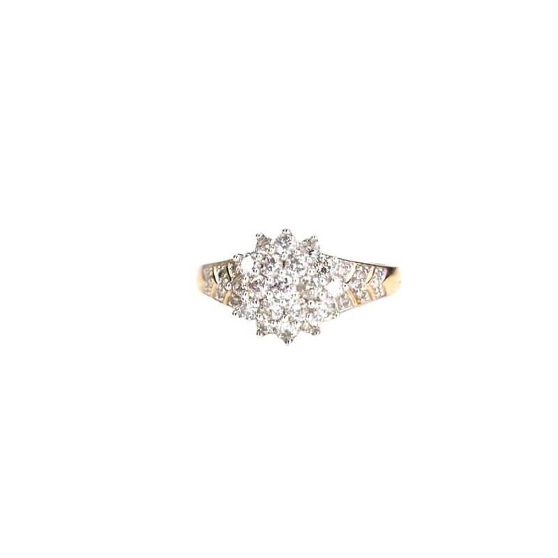 9ct Yellow gold diamond cluster flower ring