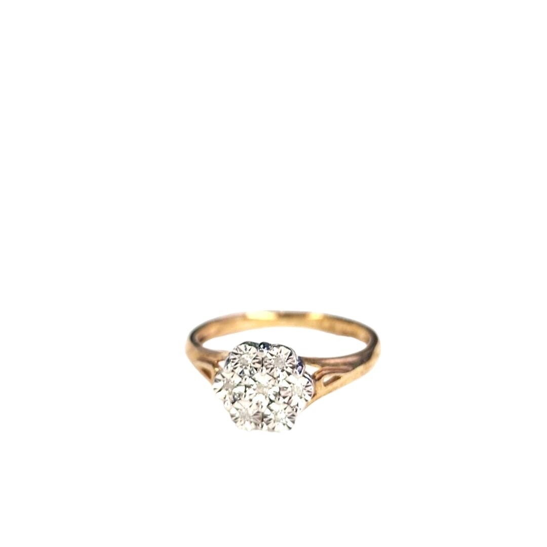 9ct yellow gold flower diamond set size n