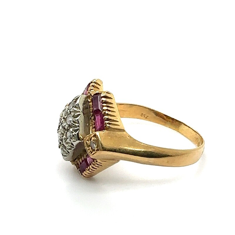 Yellow Gold Vintage Style Ruby and Diamond Ring RC601