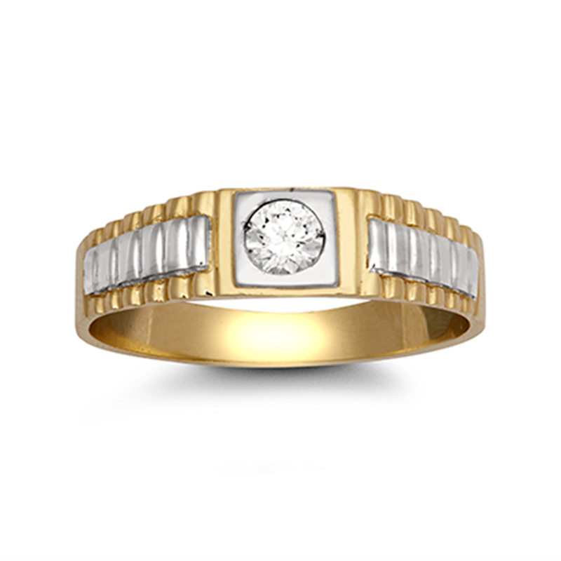 9ct Yellow Gold Cubic Zirconia Brickwork Sides Ring.