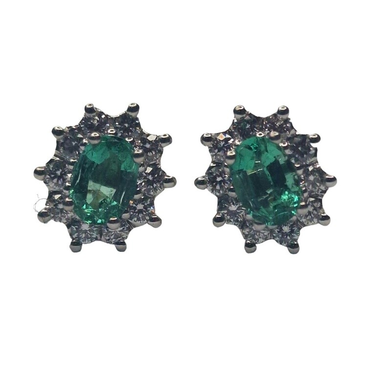 18ct yellow gold diamond and emerald earrings