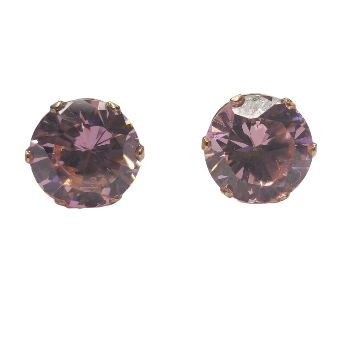 9ct yellow gold Pink semi precious stone earrings
