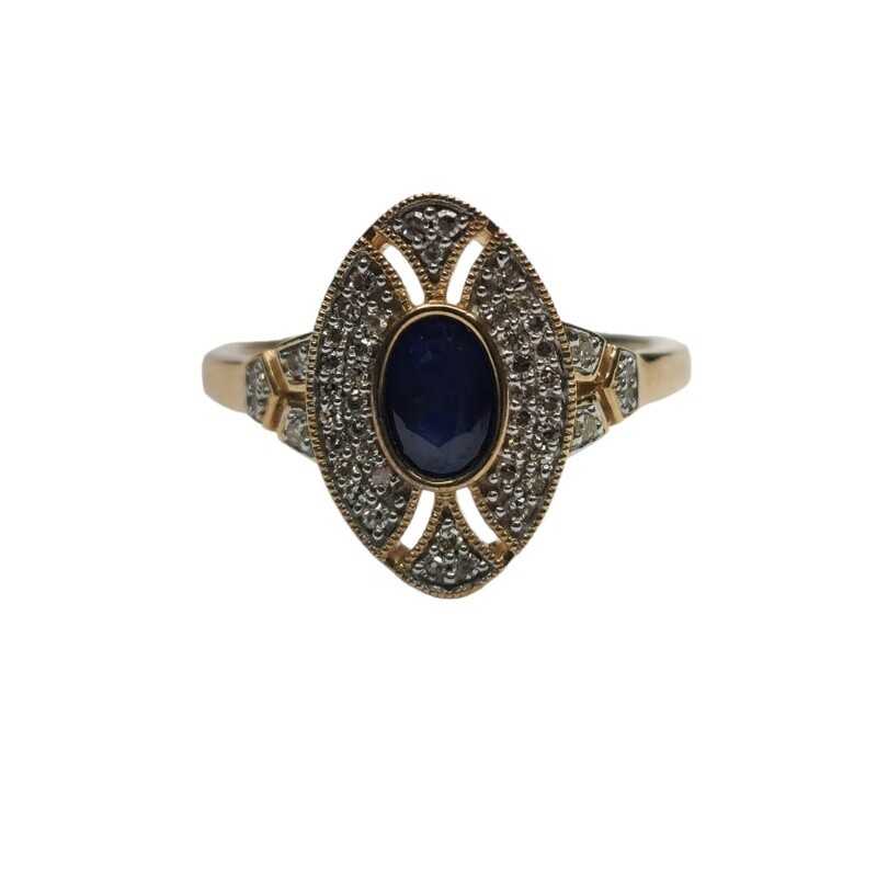 9ct yellow gold diamond and sapphire ring oval style
