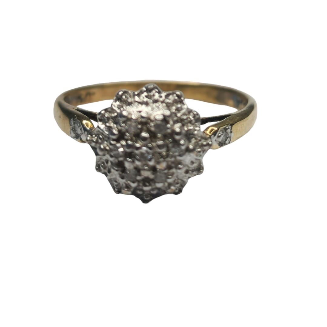 9ct yellow gold diamond cluster vintage style ring