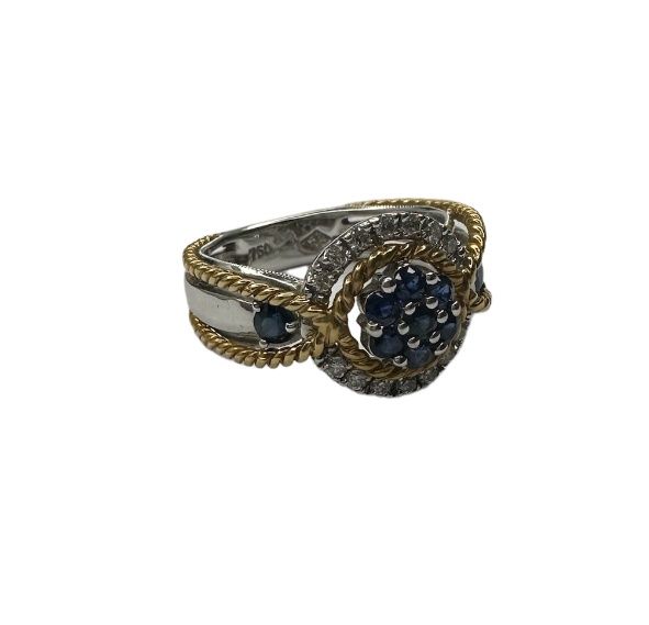 18ct White/Yellow Gold Diamond and Sapphire Ring